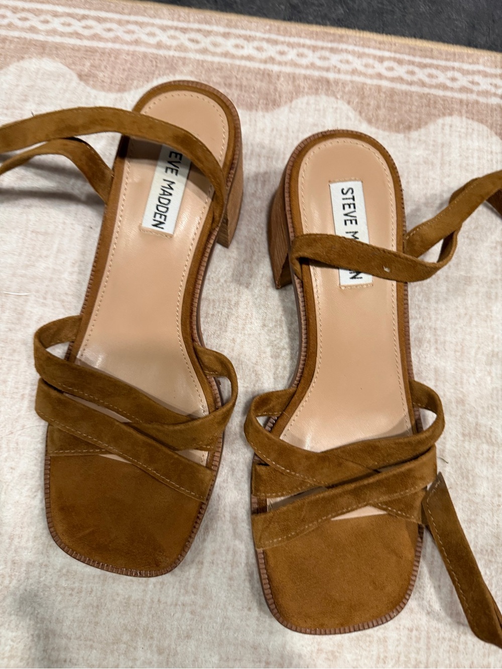 Steve Madden Brown Suede Wrap-Strap Block Heel Sandals